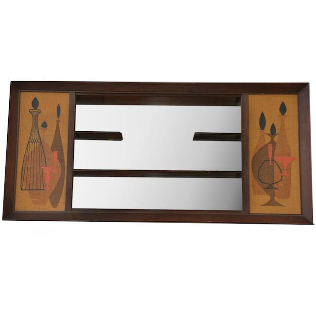 Wood Mirror Shelf with Decanter Drawings