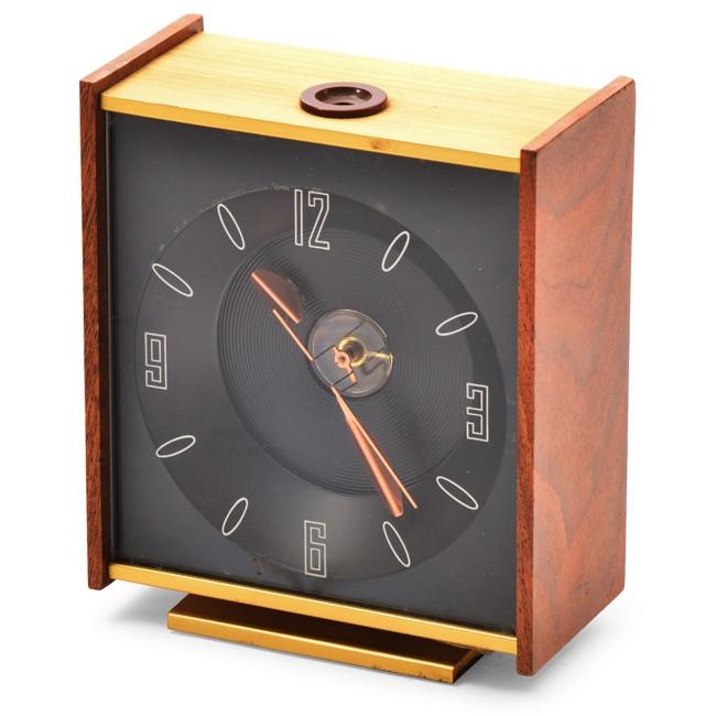 Square Wood and Brass Table Clock