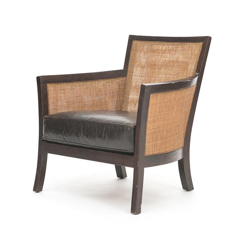 Cane & Brown Leather Wood Arm Chair