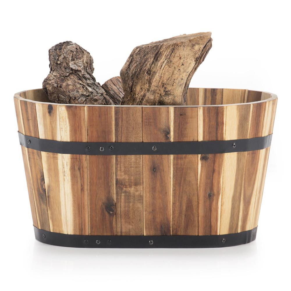 Oval Wood Barrel Firewood Bucket