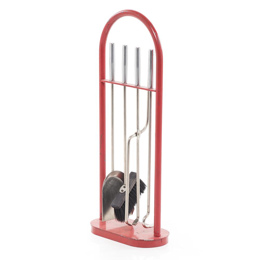Red Metal Fireplace Tools Set