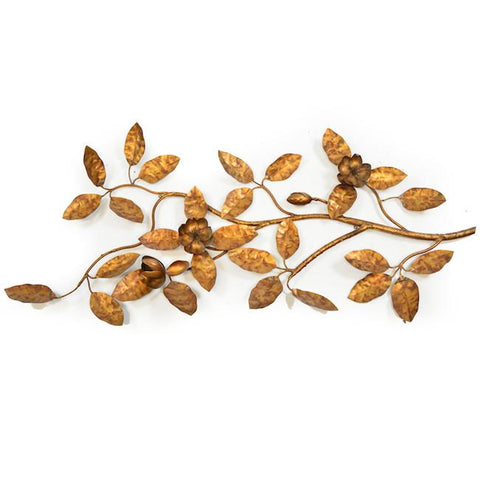 Brass Leaves and Flowers Branch Wall Art