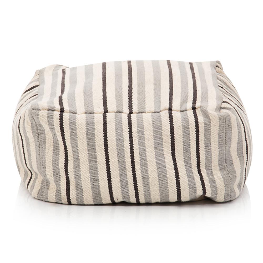 Grey and Black Striped Pouf