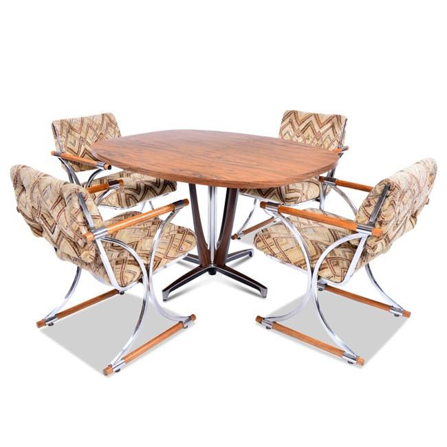 Wood Oval Top Dining Table with Chrome Trim Base