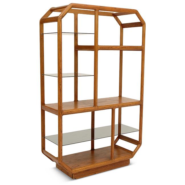 Mid Century Octagon Shape Wood Shelf Unit