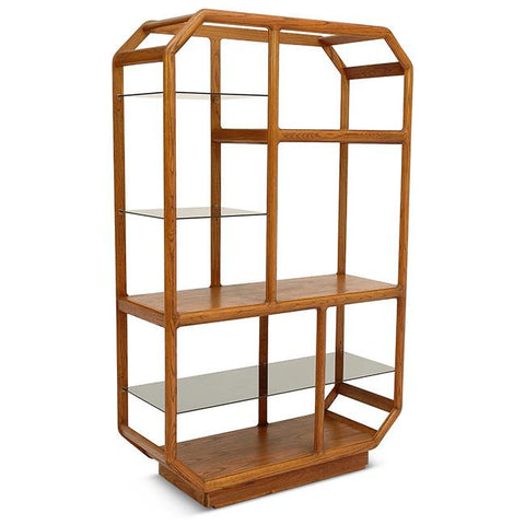 Mid Century Octagon Shape Wood Shelf Unit