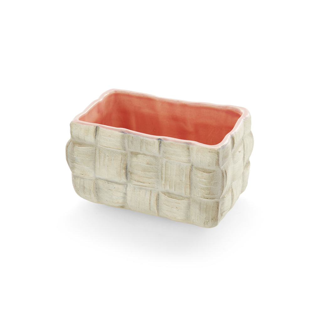 Woven White & Pink Ceramic Planter