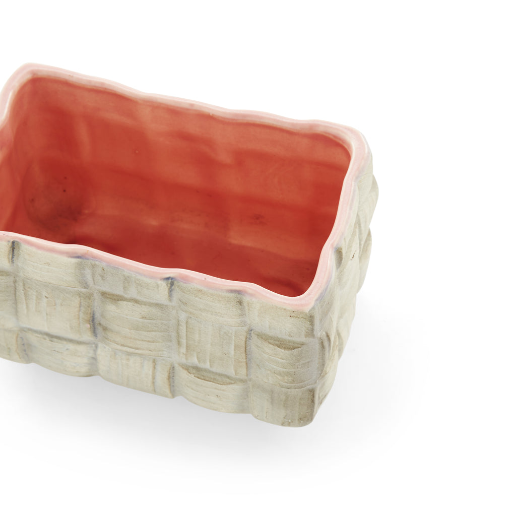 Woven White & Pink Ceramic Planter
