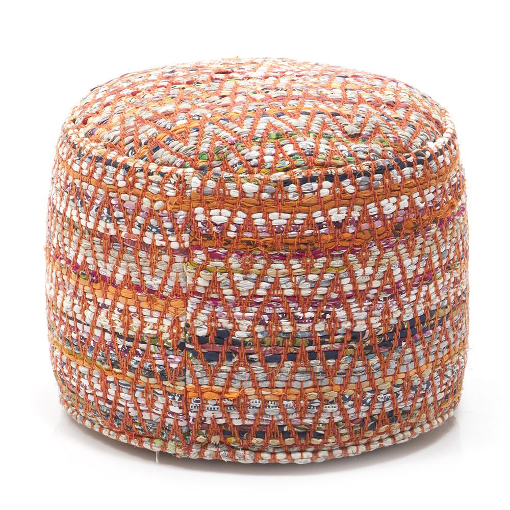 Red Orange Woven Bohemian Ottoman