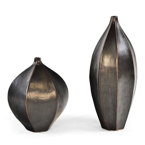 Black Ribbed Vases (A+D)