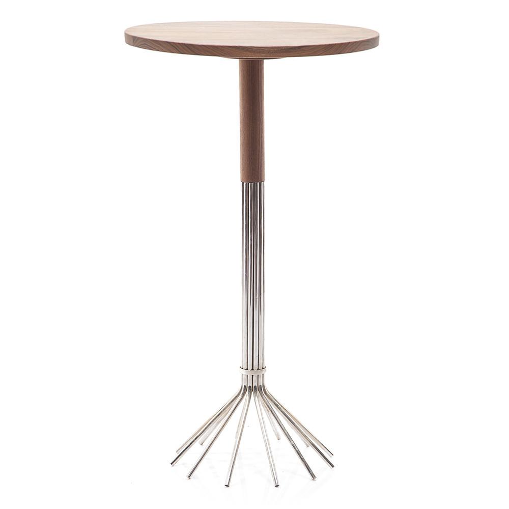 Walnut and Chrome Star Base Bar Table