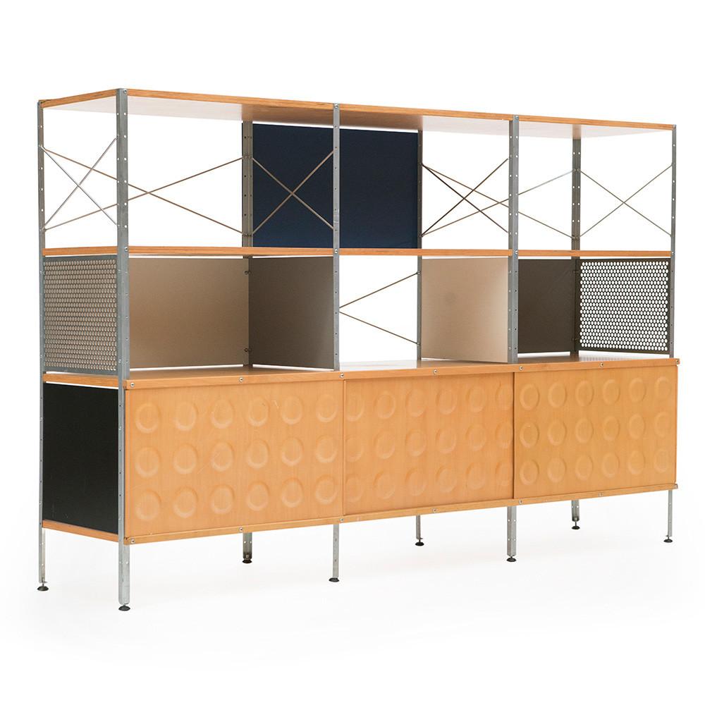 Natural Wood and Black Panel Case Study Storage Unit