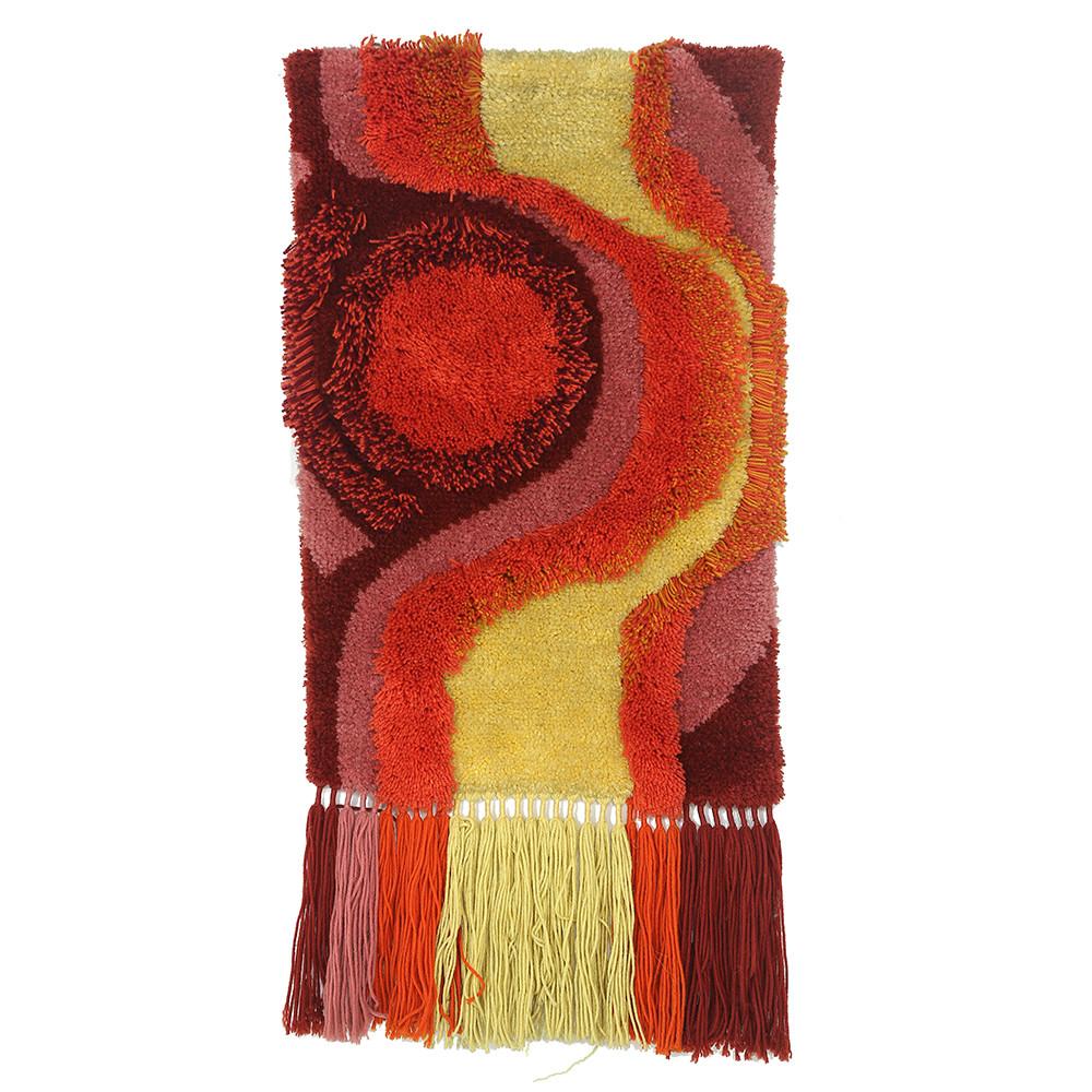 Large Purple Red Yellow Woven Rug Vintage Tapestry