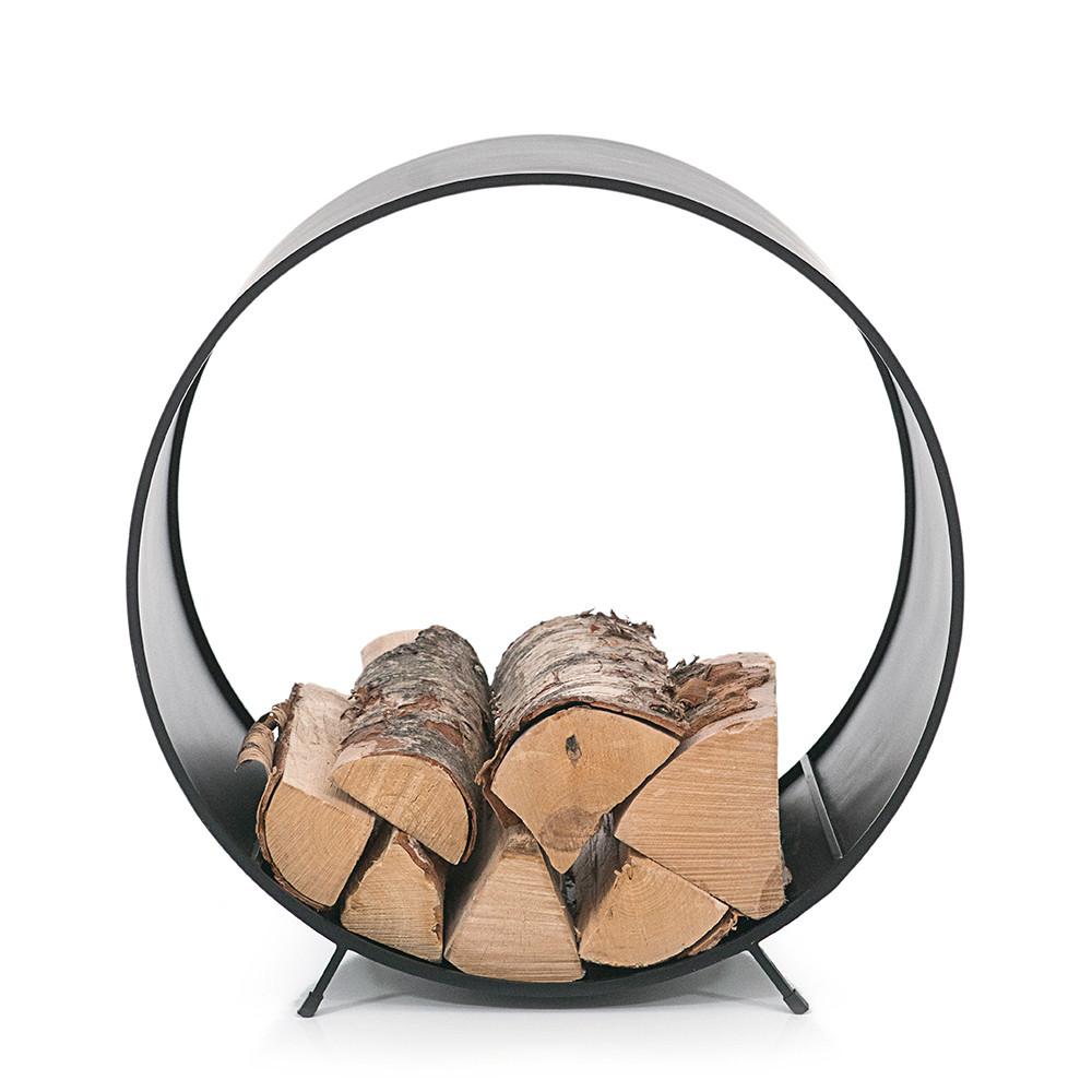 Black Circular Metal Firewood Holder with Logs