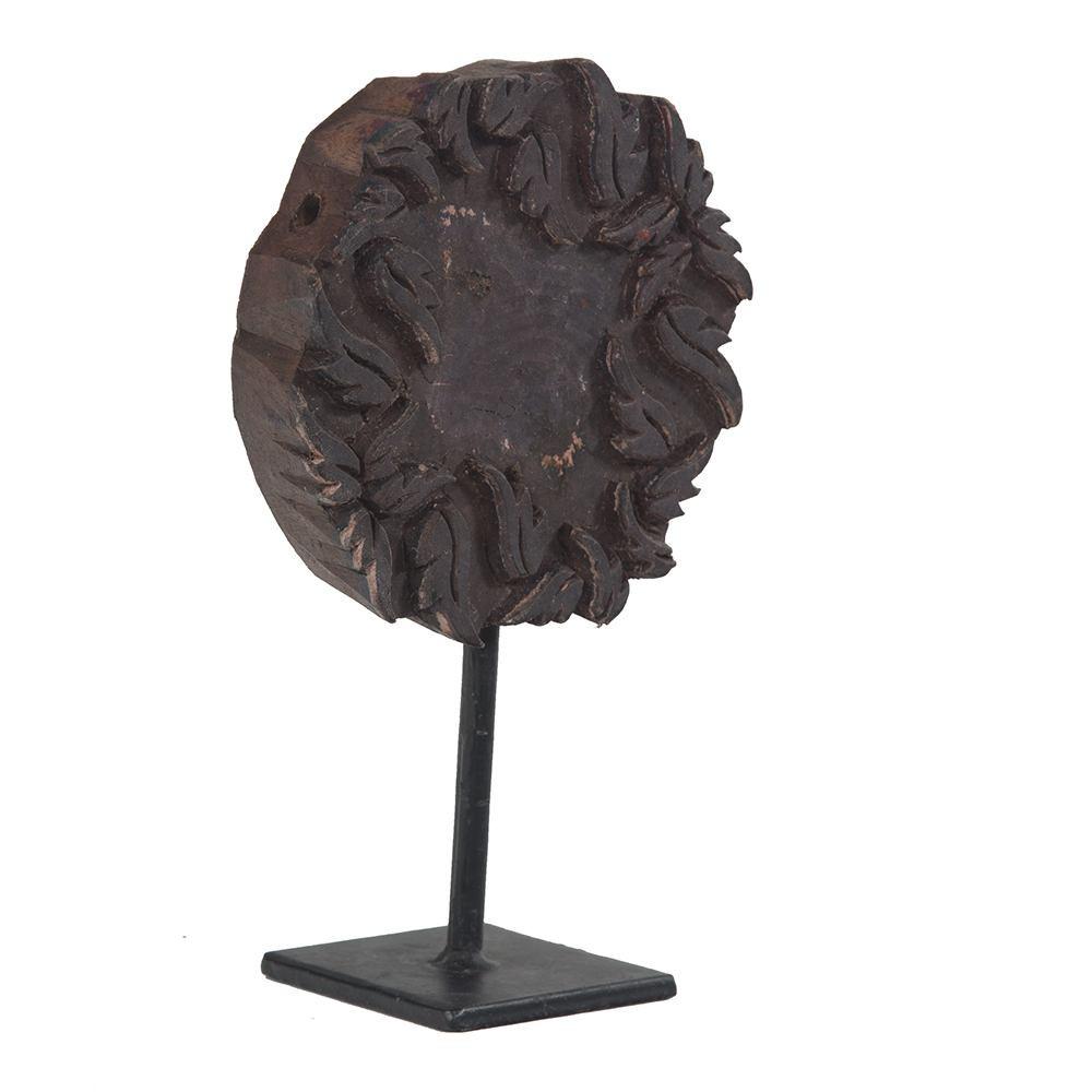 Wood Dark Round Patterned Printing Block on Stand (A+D)