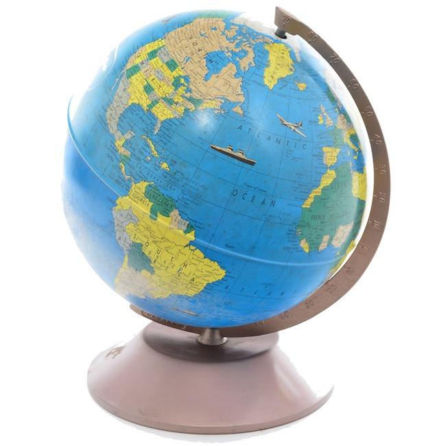 Blue Globe in Crescent Metal Base