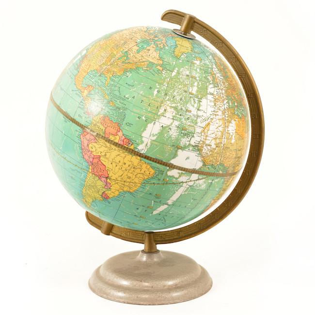Blue Green Globe on Brass Round Base