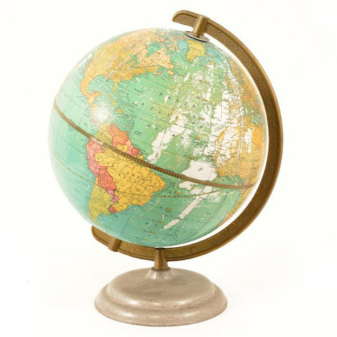 Blue Green Globe on Brass Round Base