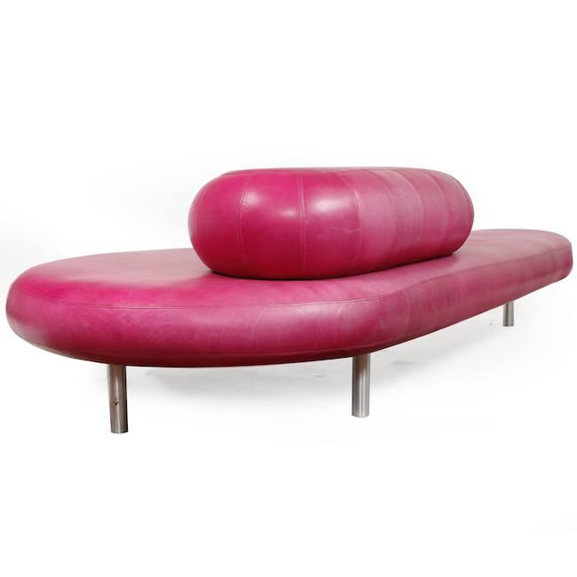 Hot Pink Leather Pearl Sofa