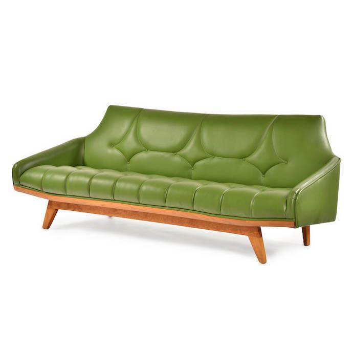 Green Vinyl Diamond Pattern Mod Sofa