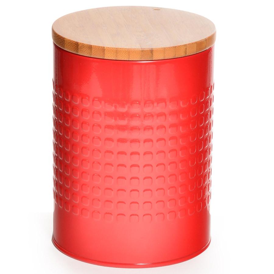 Set of 3 Red Cylinder Kitchen Jars w Wood Lids