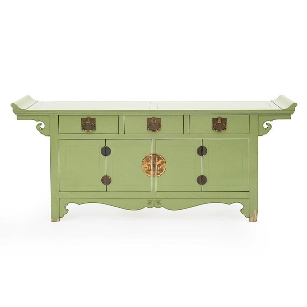 Green Asian Inspired Credenza Cabinet