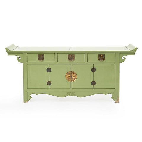 Green Asian Inspired Credenza Cabinet