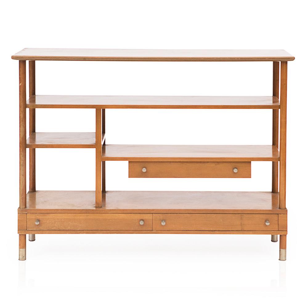 Natural Wood Vintage Shelf Unit Console