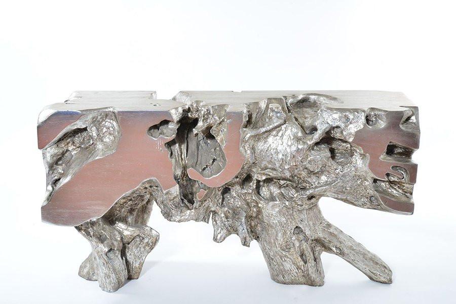 Silver Wood Slab Console Table