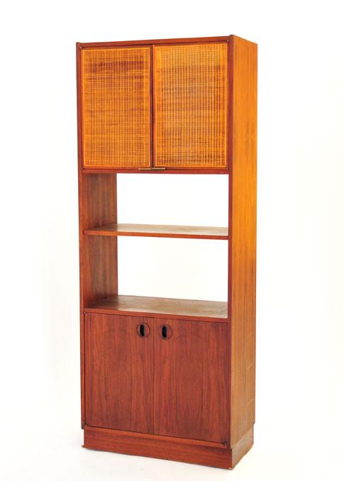 Wood & Cane 3-Piece Mid Century Shelf Unit