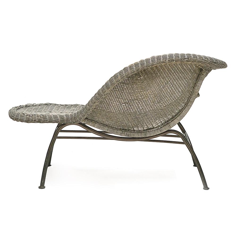 Grey Wicker Distressed Chaise Chair