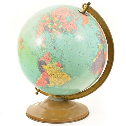 Blue Globe in Crescent Bronze Base