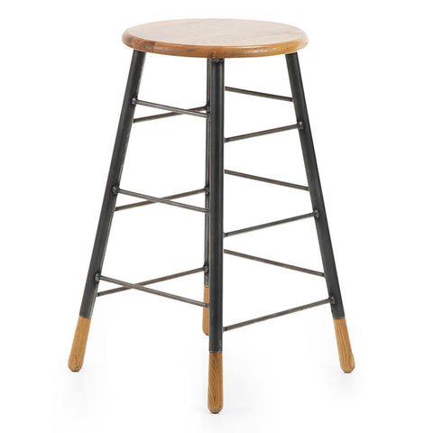 Black Metal and Wood Bar Stool