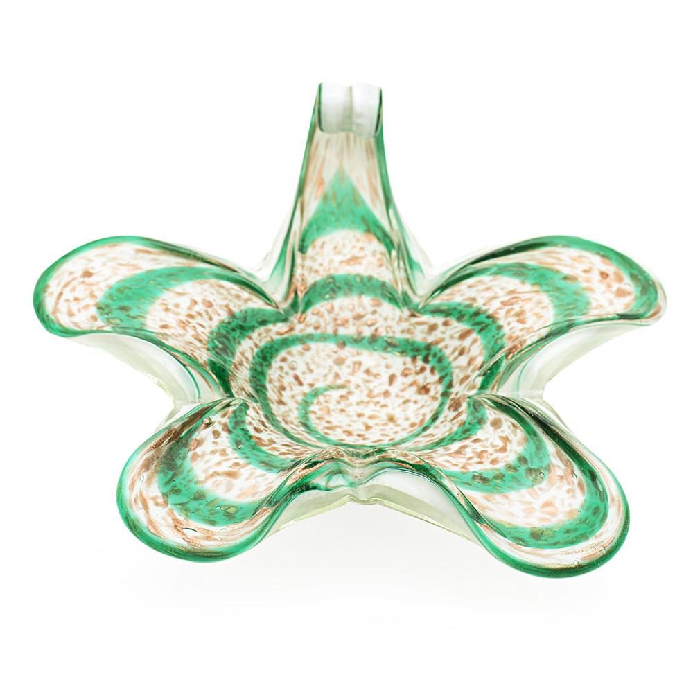 Large Green Glass Flower Ashtray