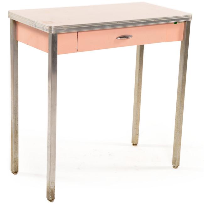 Tiny Vintage Pink + Chrome Single Desk