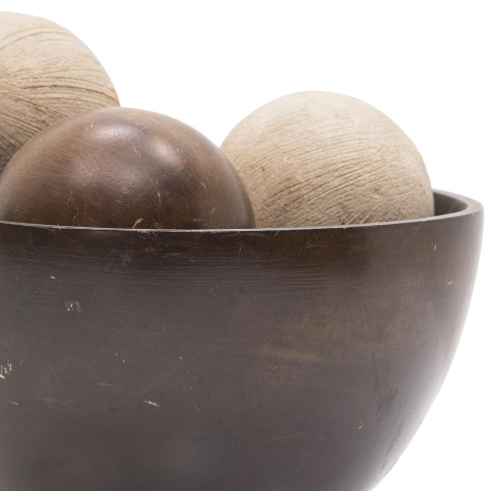 Brown Bowl with 5x Wood / White Decorative Balls (A+D)