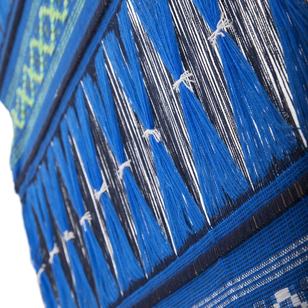 Large Blue Woven Pattern Vintage Textile Art