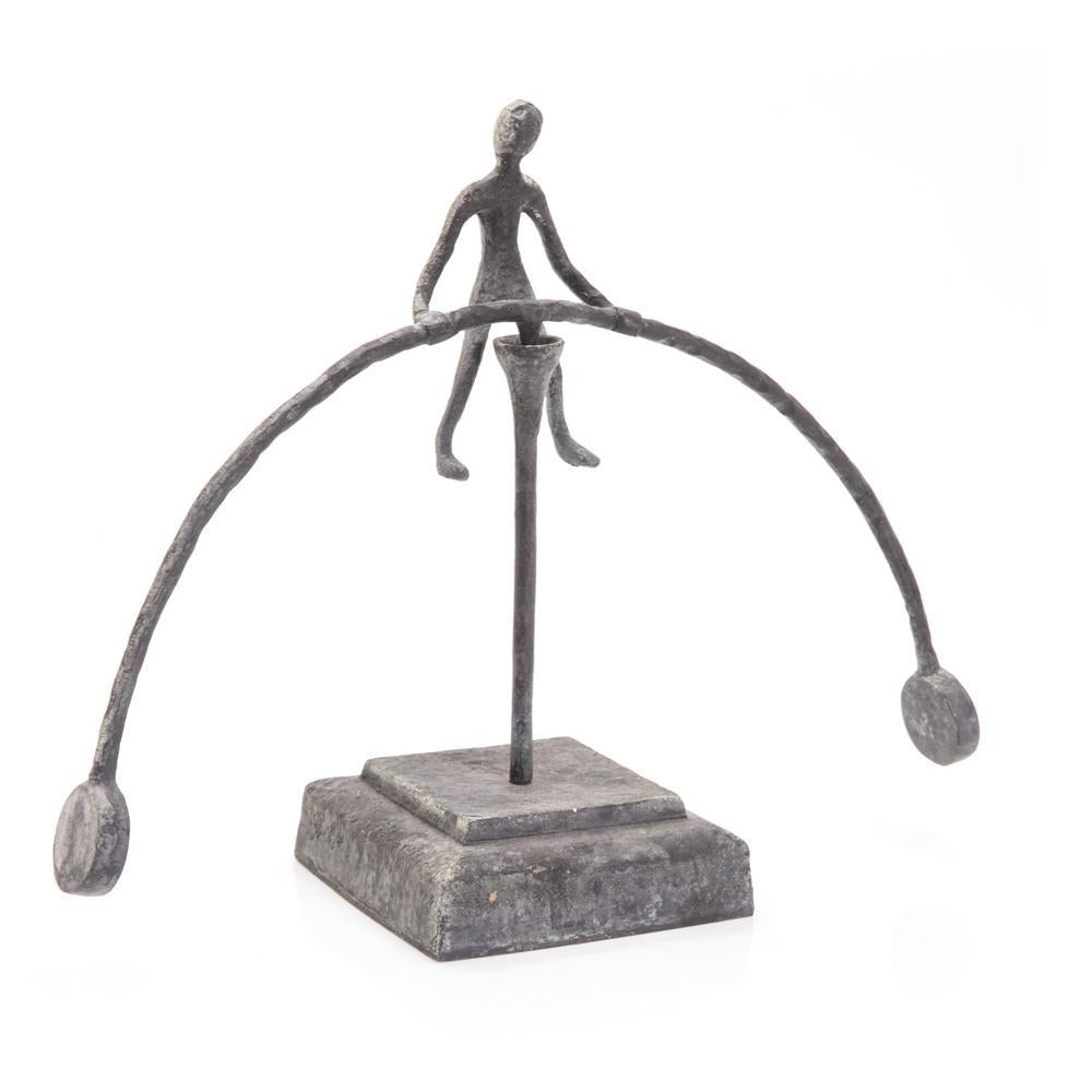 Black Metal Balancing Person Sculpture (A+D)