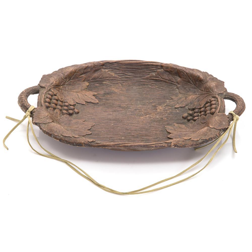 Wood Dark Carved Platter (A+D)