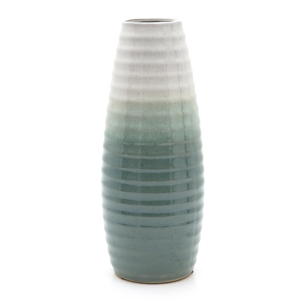 Green Aqua Ribbed Ombre Vase (A+D)