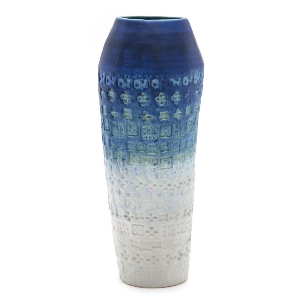 Blue Ombre Ceramic Stamped Vase (A+D)