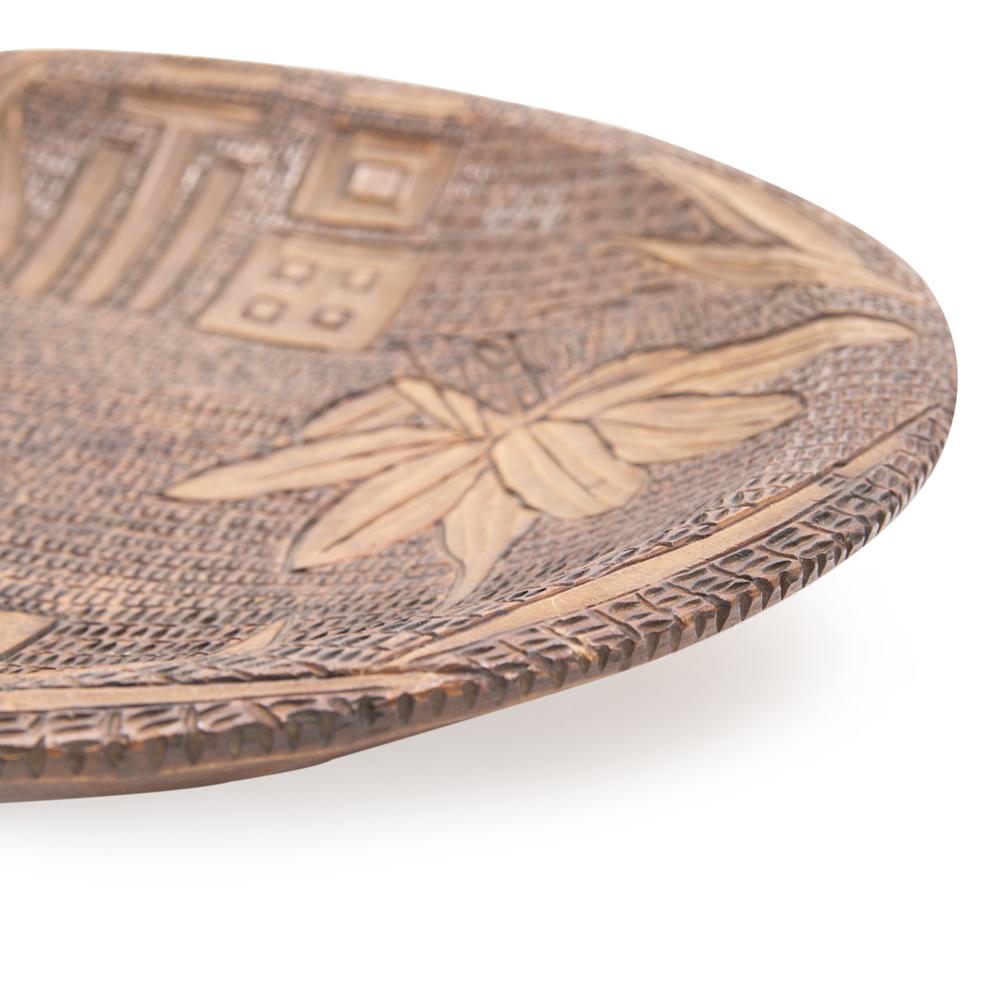 Wood Dark Carved Plate Leaf Design (A+D)