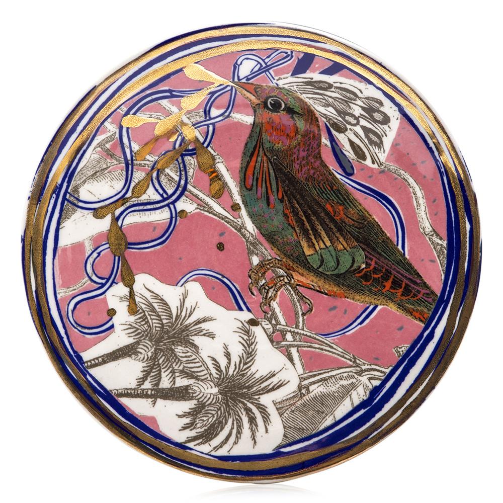 Pink Ceramic Plate Bird Design (A+D)