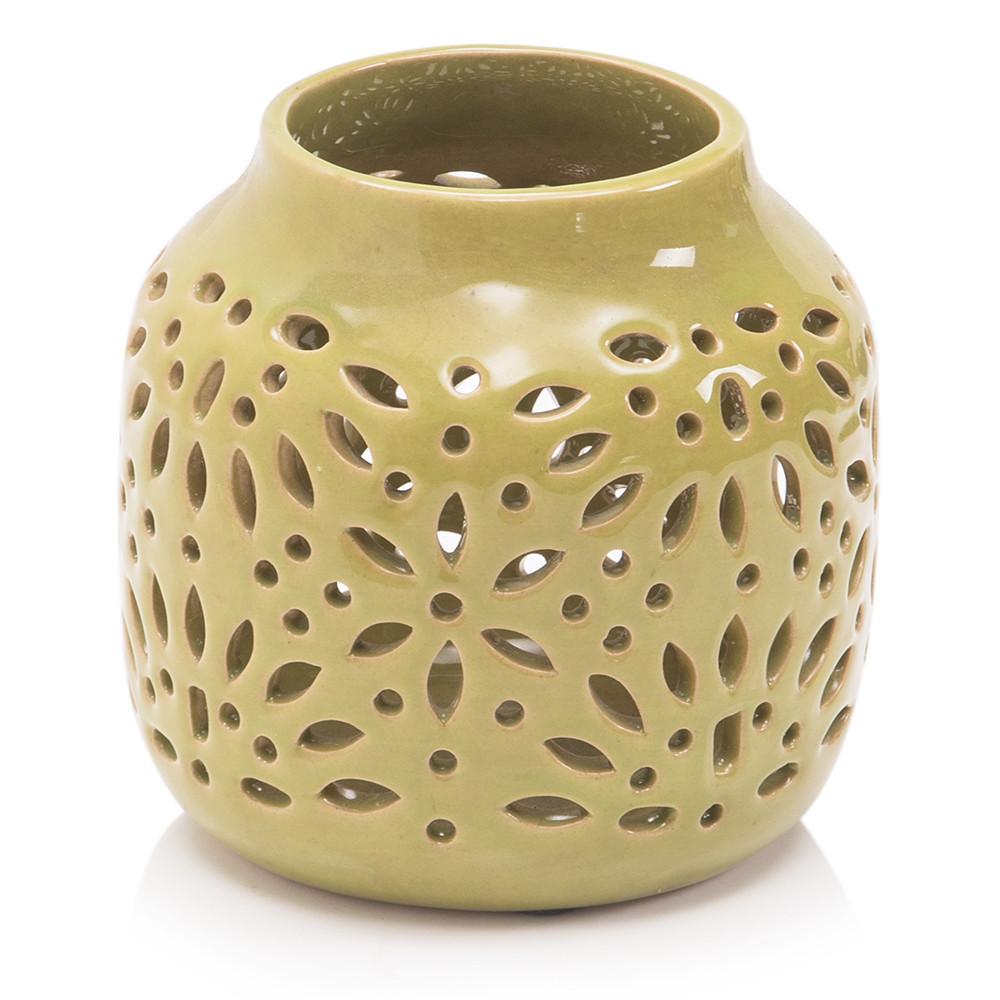 Green Ceramic Vase with Floral Perforation (A+D)