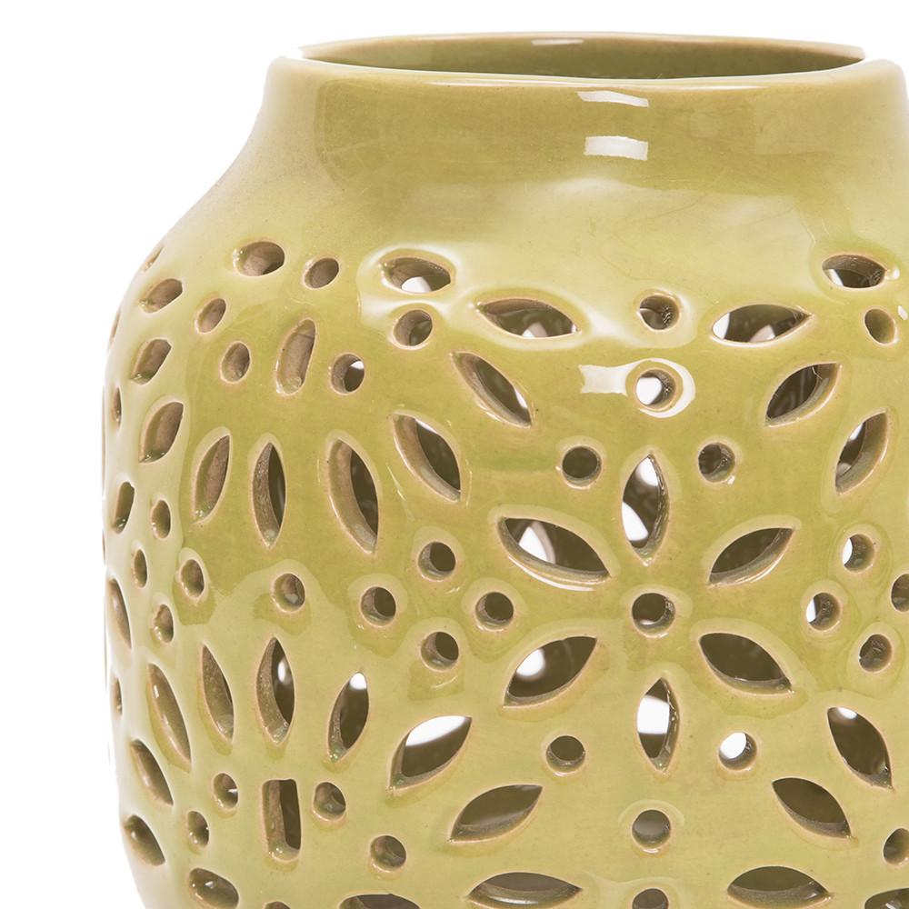 Green Ceramic Vase with Floral Perforation (A+D)