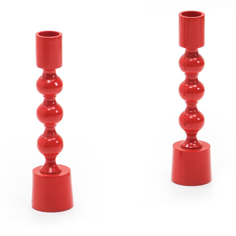 Red Wood Bulbous Candlesticks (A+D)