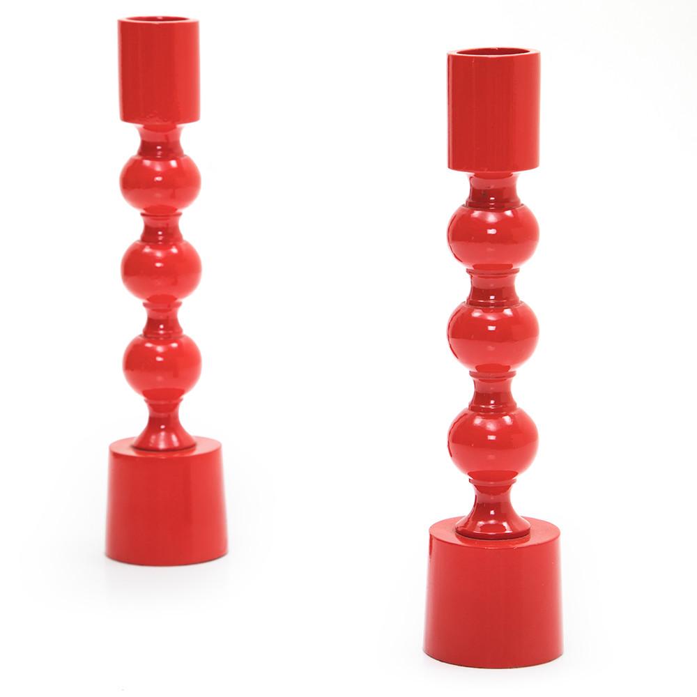 Red Wood Bulbous Candlesticks (A+D)