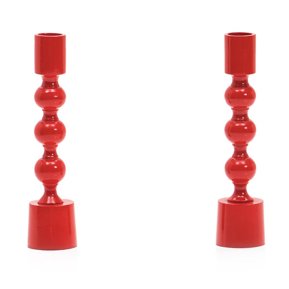 Red Wood Bulbous Candlesticks (A+D)