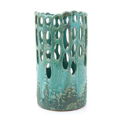 Blue Aqua Ceramic Cut-out Vase (A+D)