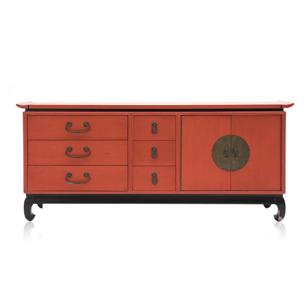 Orange Wood Asian Style Credenza